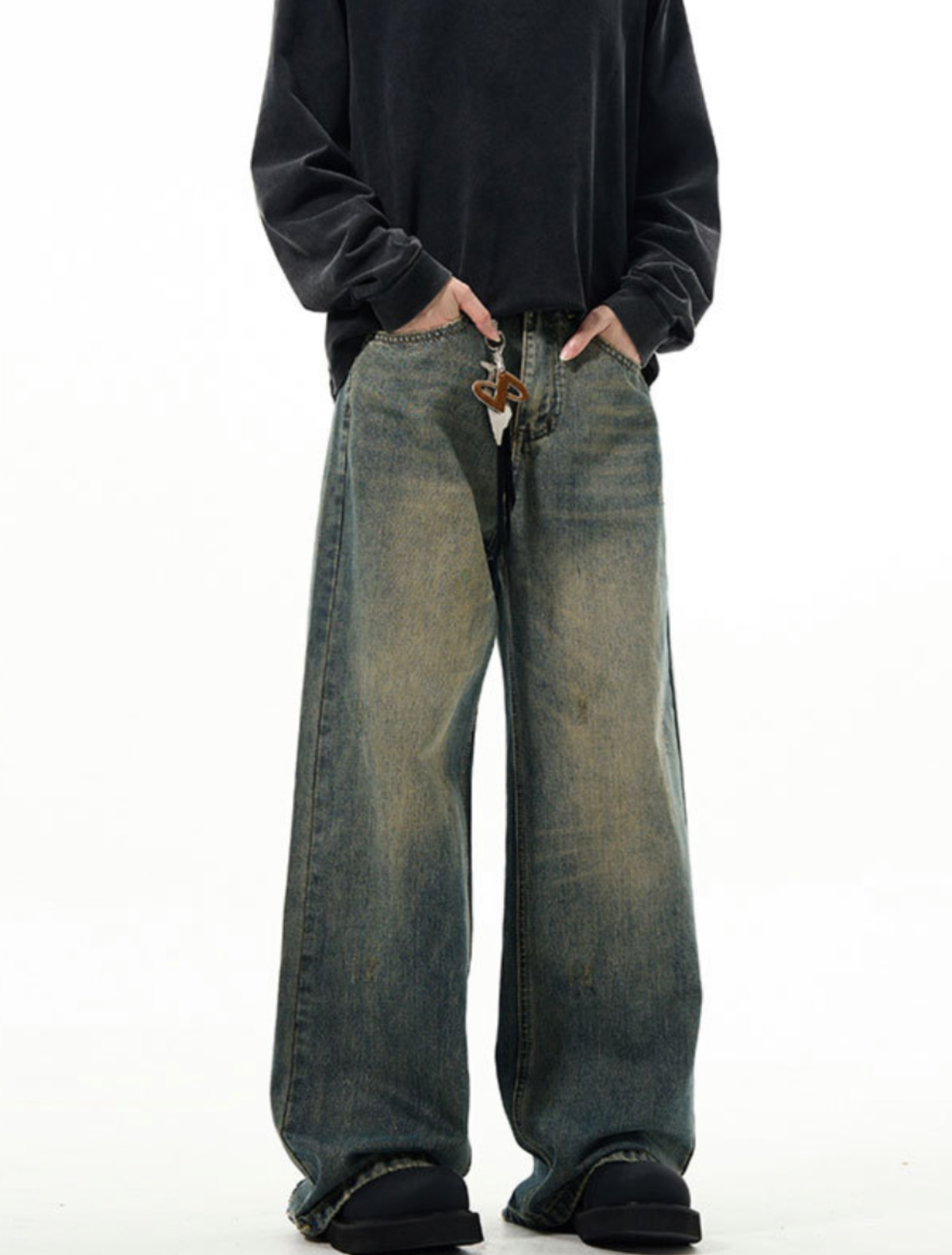 Sand Wash Baggy Denim Pants
