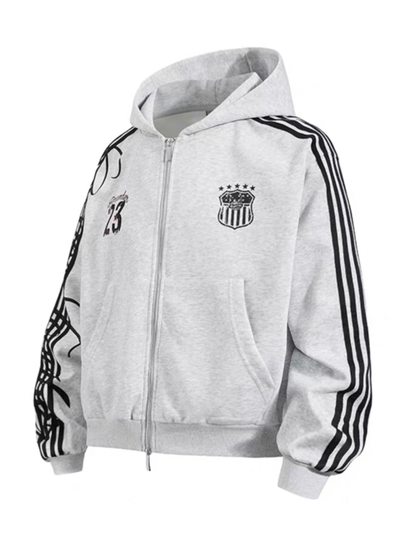 Side Line Numbered Double Zip Hoodie