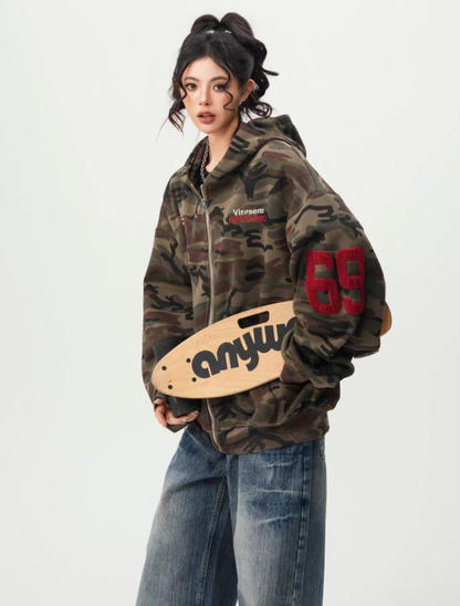 Camo Back Numbering Zip Hoodie
