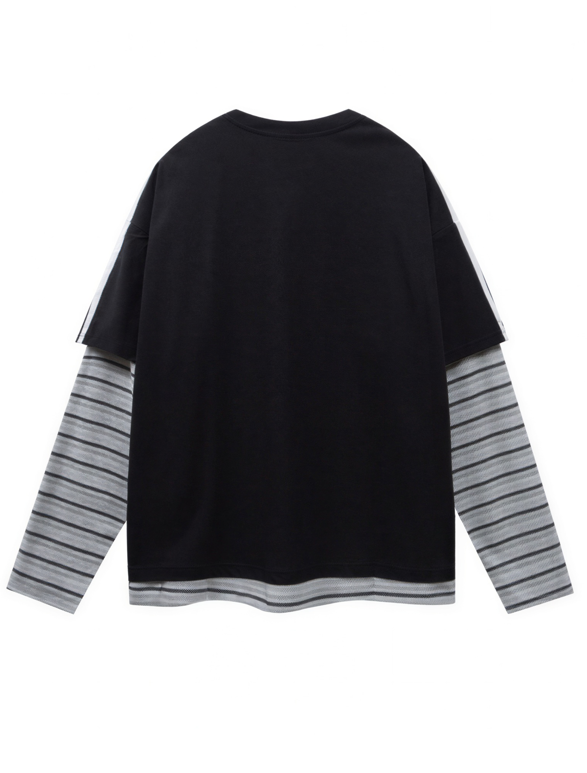 Fake Layered Striped Sleeve Long Sleeve T-Shirt
