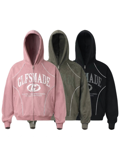 Piping Collegiate Logo Zip Hoodie
