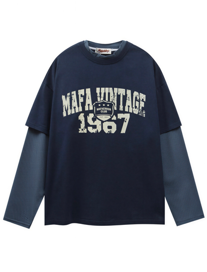 Faux Layered Vintage College Long Sleeve Tee