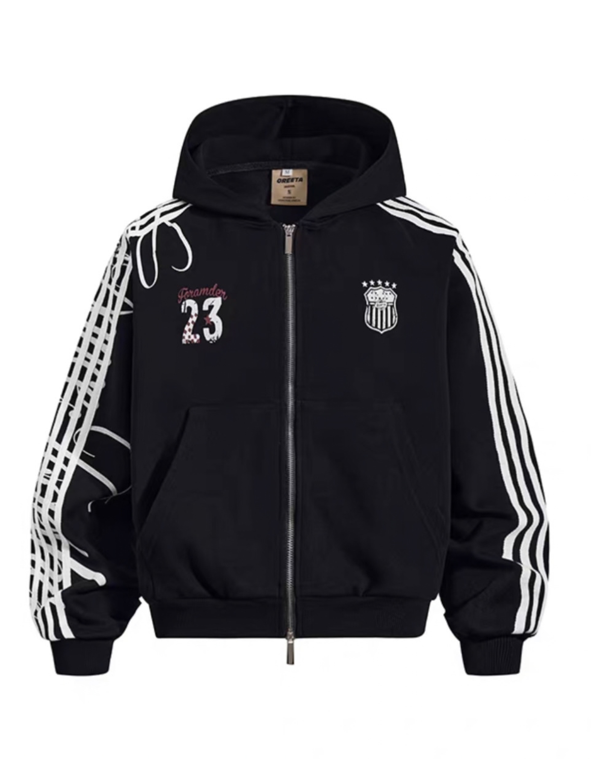 Side Line Numbered Double Zip Hoodie