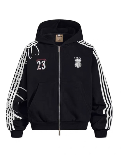 Side Line Numbered Double Zip Hoodie