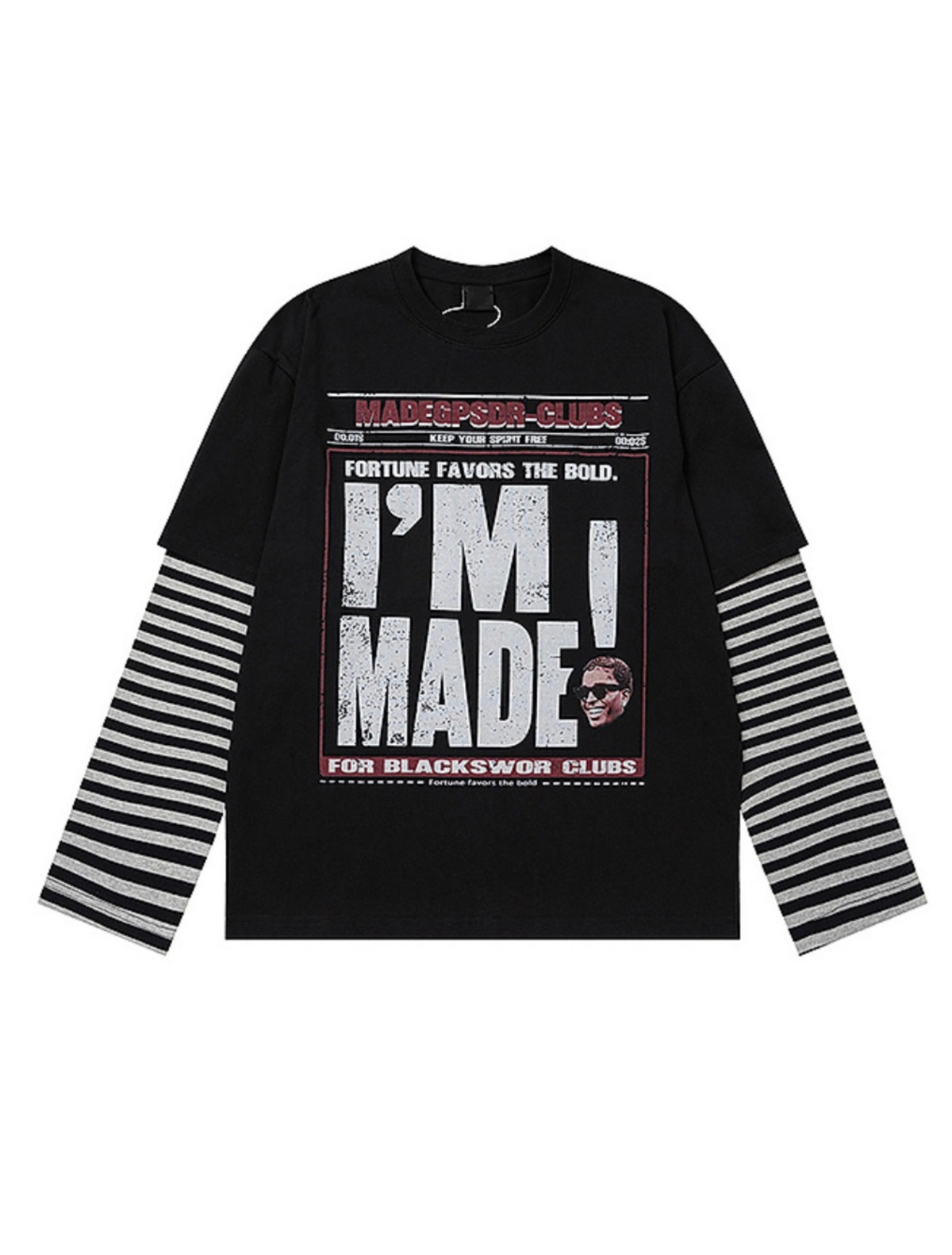 Layered Sleeve Striped Graphic Long Sleeve T-Shirt