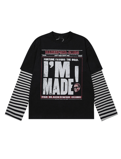 Layered Sleeve Striped Graphic Long Sleeve T-Shirt