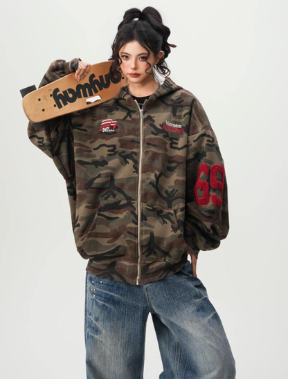 Camo Back Numbering Zip Hoodie