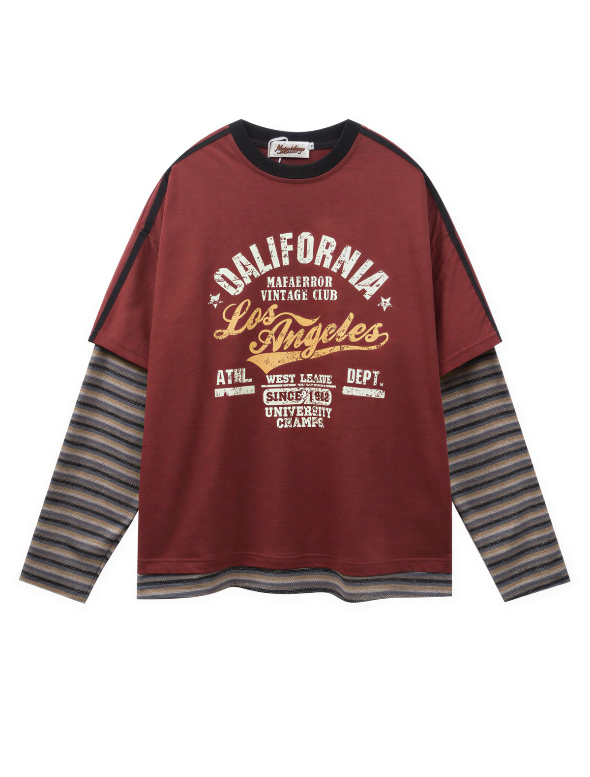 Fake Layered Striped Sleeve Long Sleeve T-Shirt