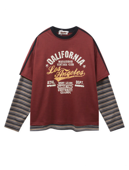 Fake Layered Striped Sleeve Long Sleeve T-Shirt