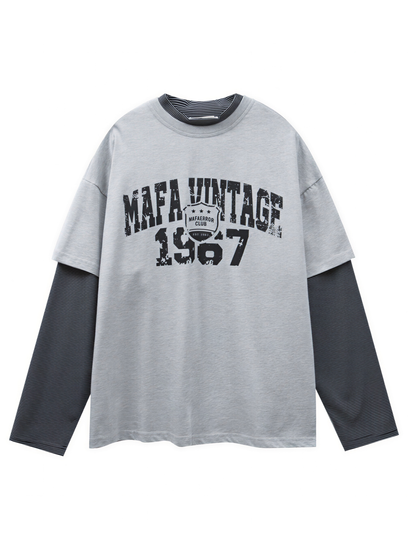 Faux Layered Vintage College Long Sleeve Tee