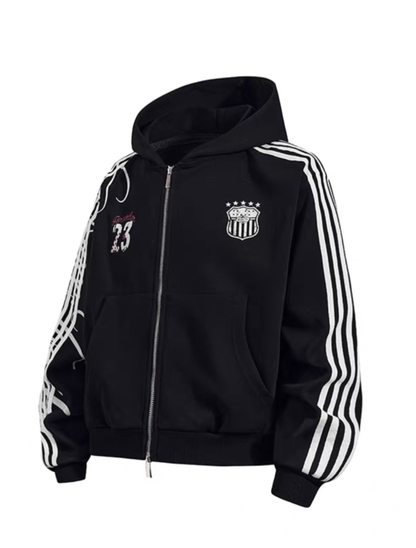 Side Line Numbered Double Zip Hoodie