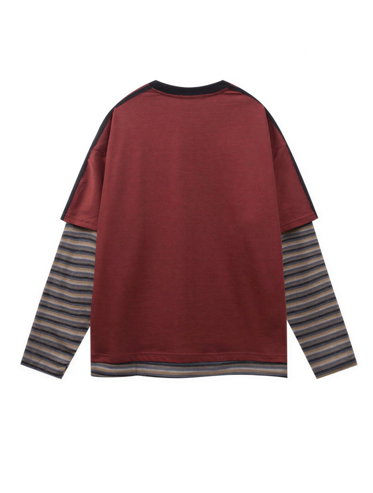 Fake Layered Striped Sleeve Long Sleeve T-Shirt