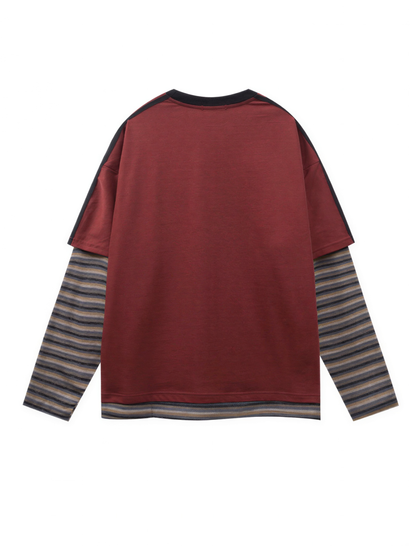 Fake Layered Striped Sleeve Long Sleeve T-Shirt