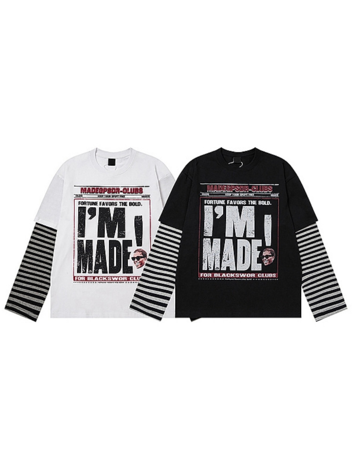 Layered Sleeve Striped Graphic Long Sleeve T-Shirt