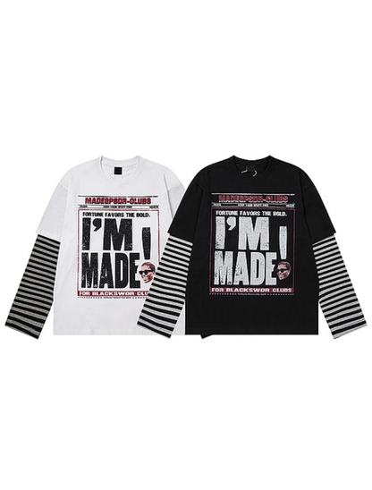 Layered Sleeve Striped Graphic Long Sleeve T-Shirt