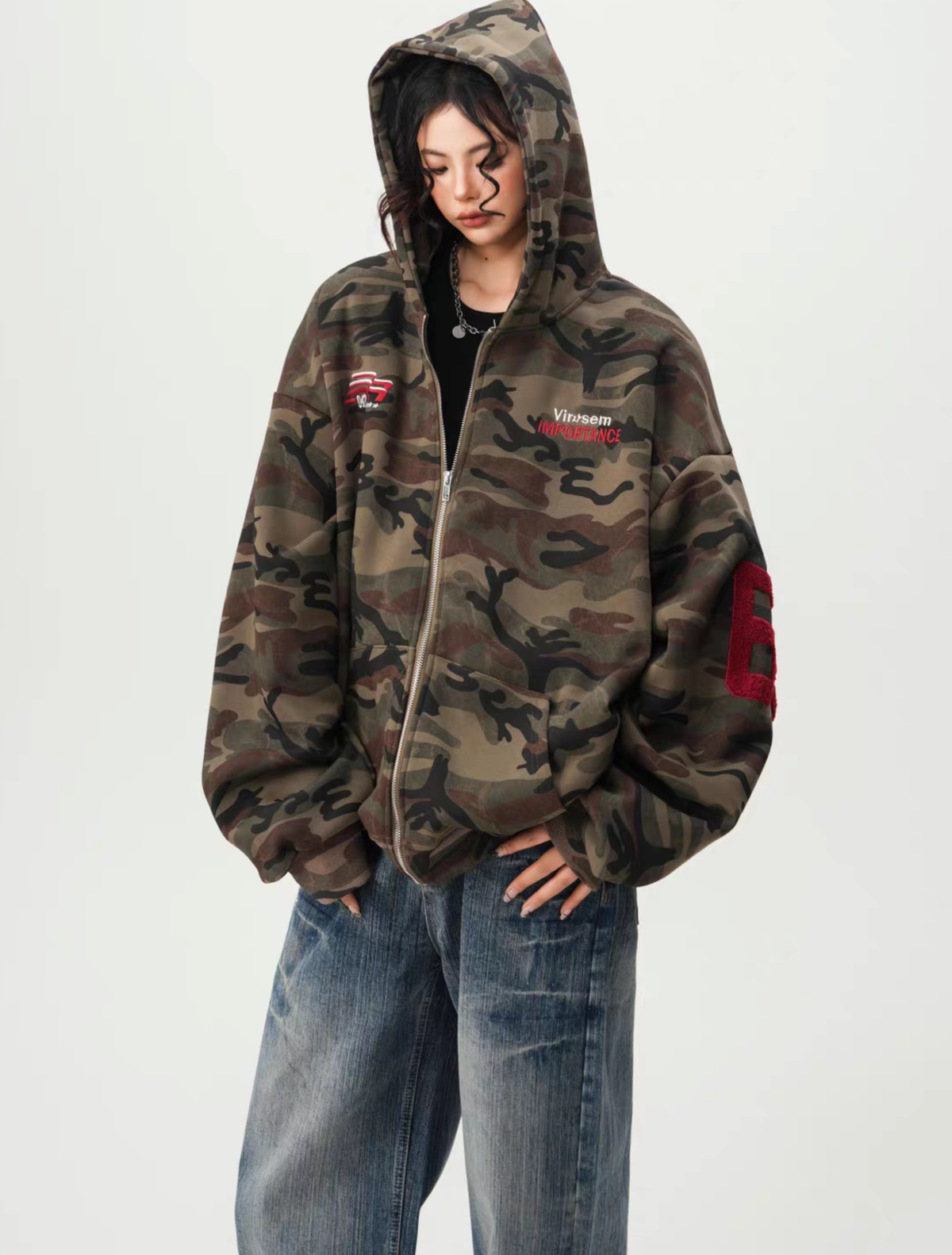 Camo Back Numbering Zip Hoodie