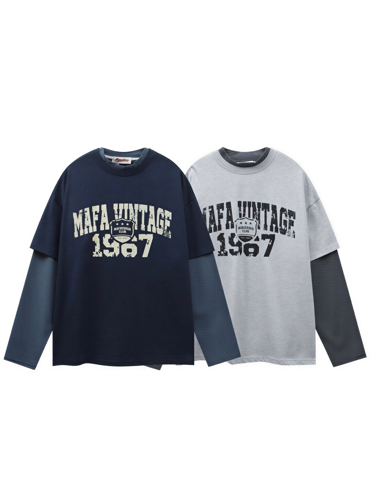 Faux Layered Vintage College Long Sleeve Tee
