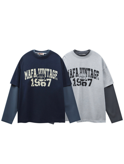Faux Layered Vintage College Long Sleeve Tee