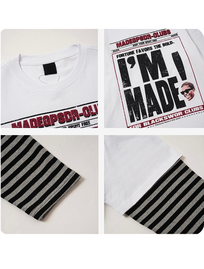 Layered Sleeve Striped Graphic Long Sleeve T-Shirt