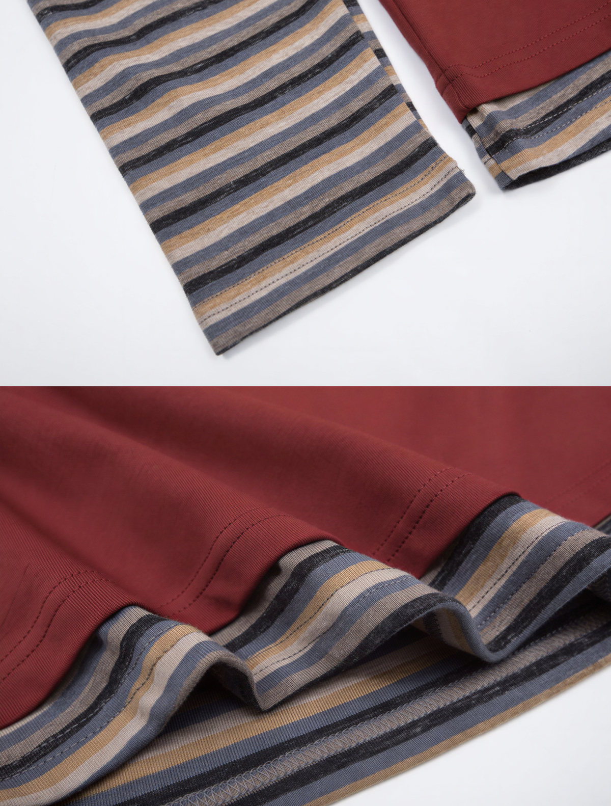 Fake Layered Striped Sleeve Long Sleeve T-Shirt