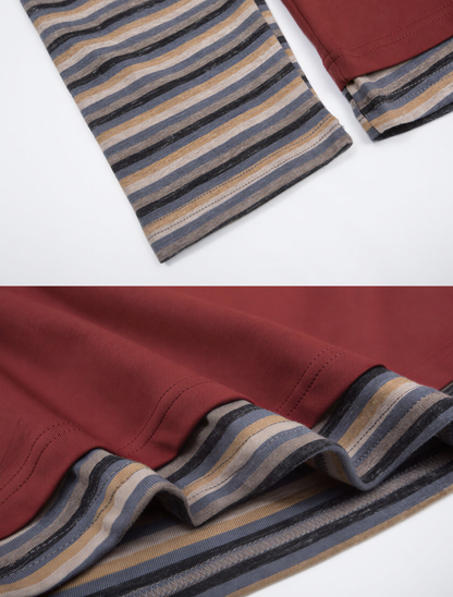 Fake Layered Striped Sleeve Long Sleeve T-Shirt
