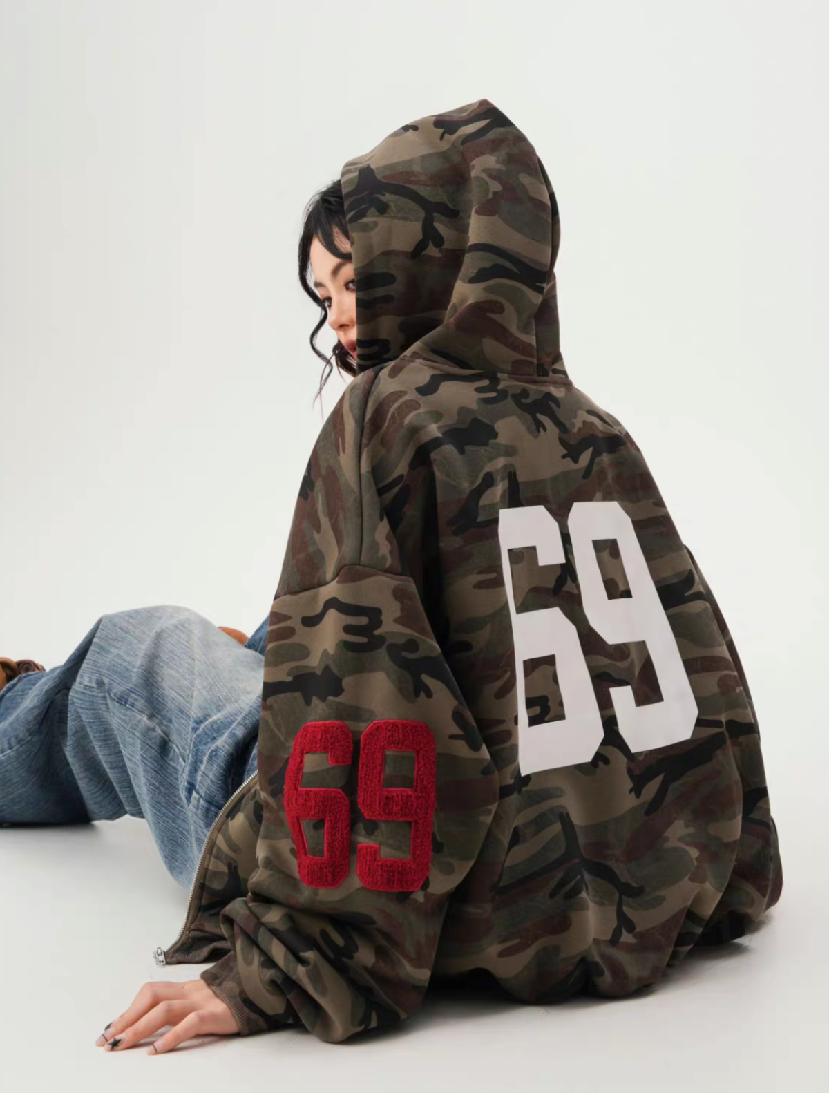 Camo Back Numbering Zip Hoodie