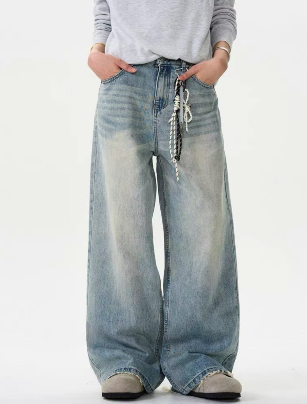 Vintage Wash Loose Wide Denim Pants