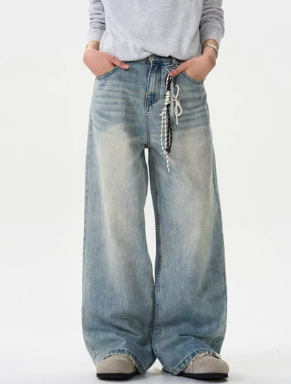 Vintage Wash Loose Wide Denim Pants