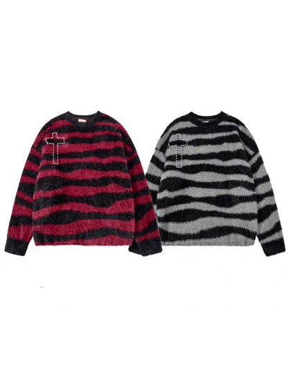 Cross Stud Shaggy Striped Knit