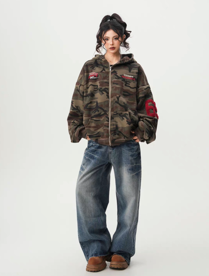 Camo Back Numbering Zip Hoodie
