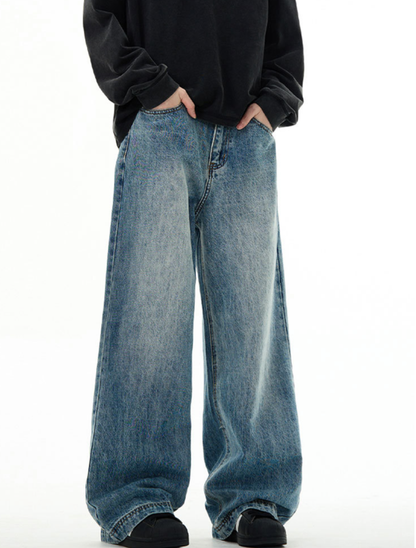 Vintage Wash Curved Denim Pants