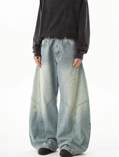 Vintage-Like Balloon Denim Pants