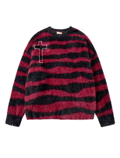 Cross Stud Shaggy Striped Knit