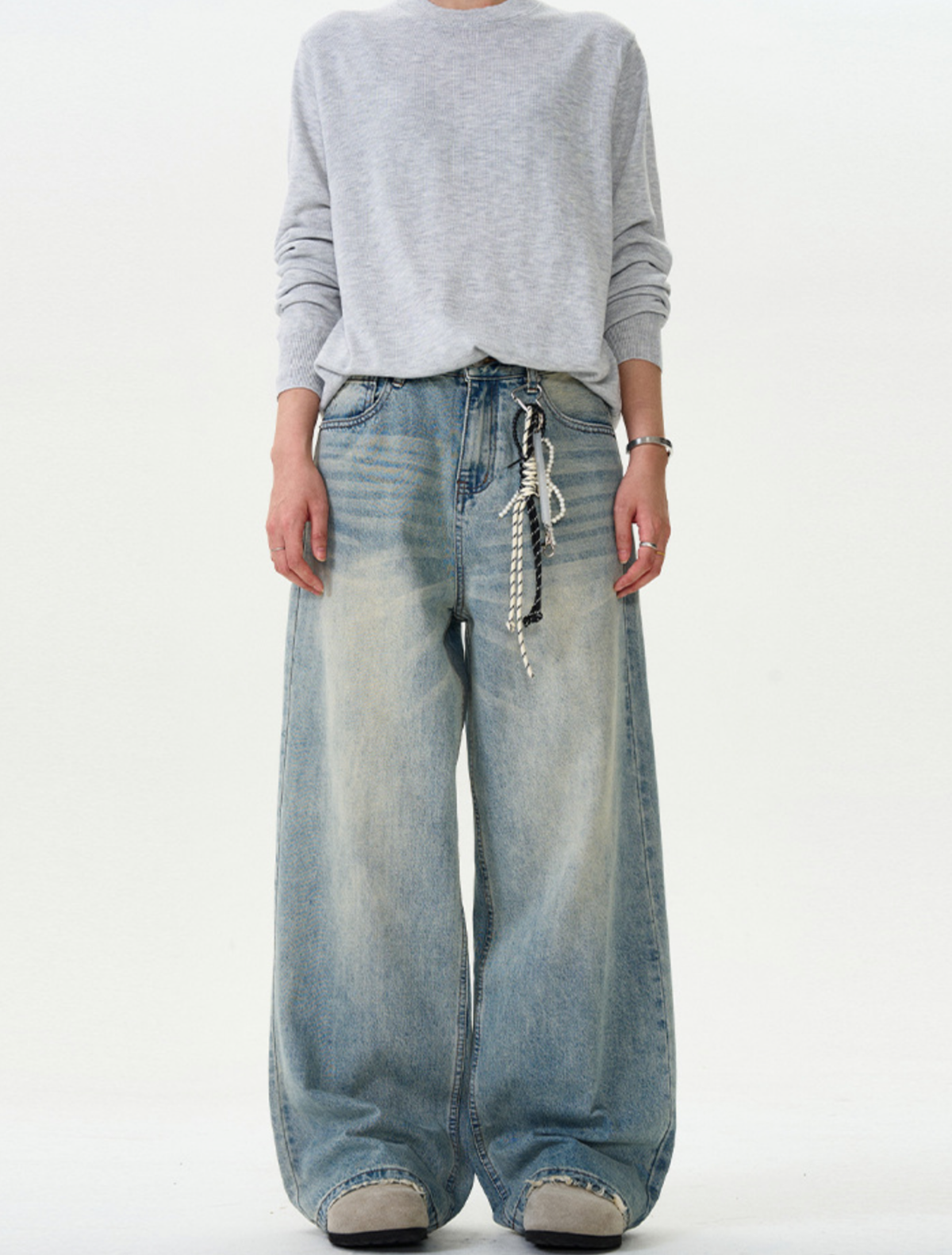 Vintage Wash Loose Wide Denim Pants