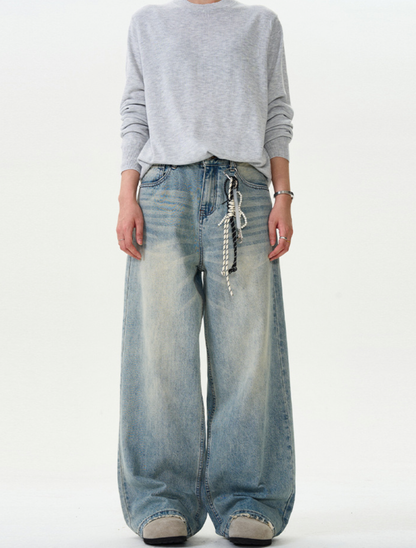 Vintage Wash Loose Wide Denim Pants