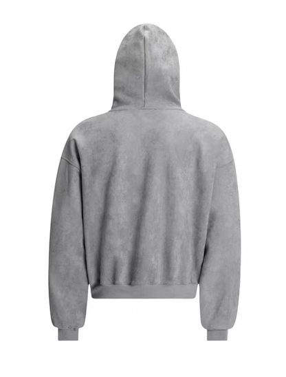 Gothic Font Sleeve Suede Zip Hoodie