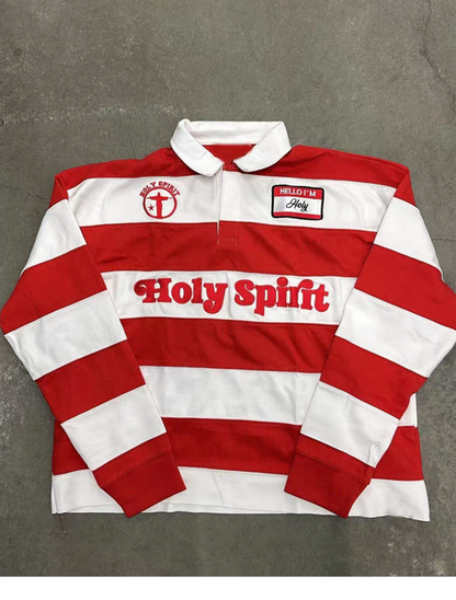 Wide Striped Lettering Rugby Shirt
