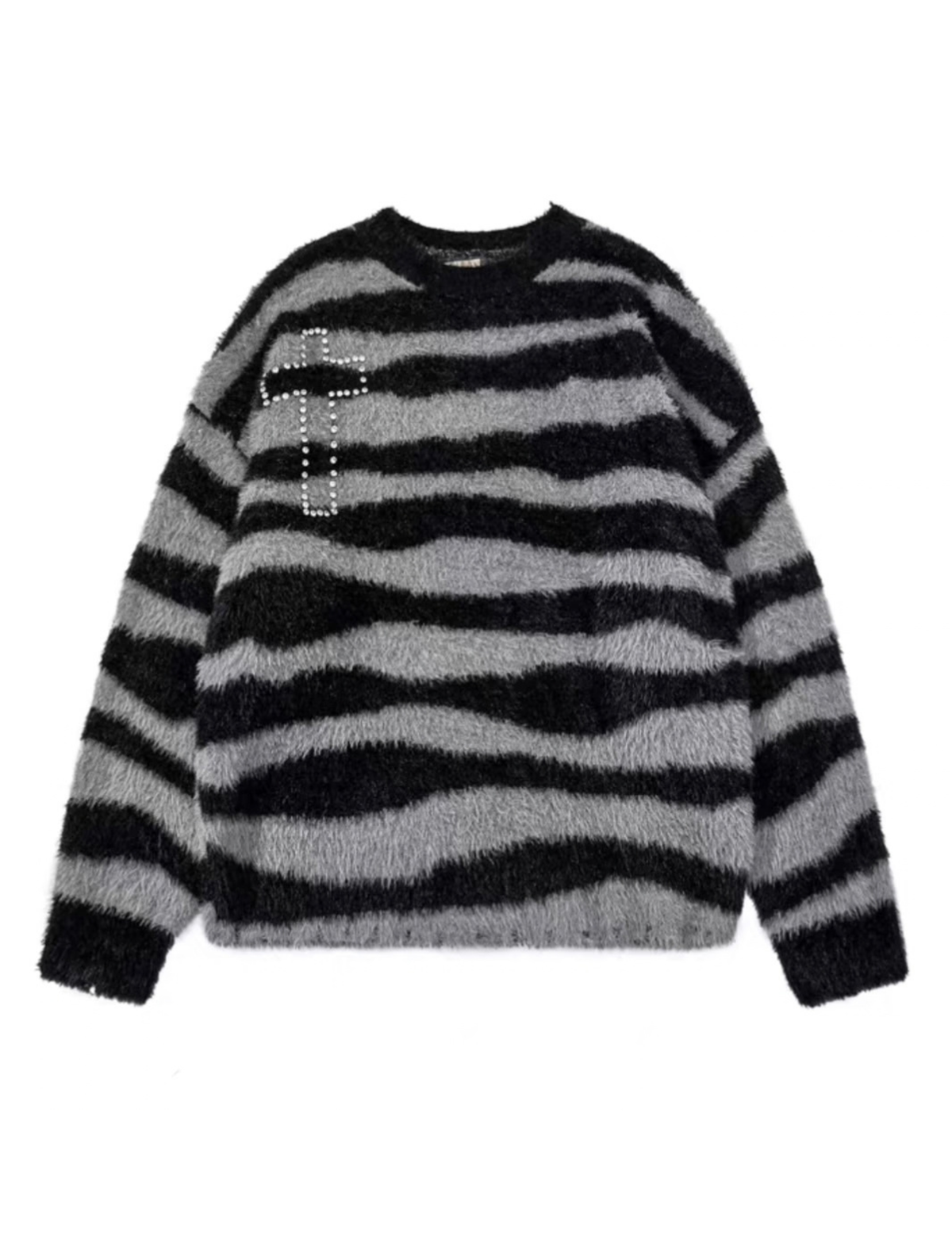 Cross Stud Shaggy Striped Knit