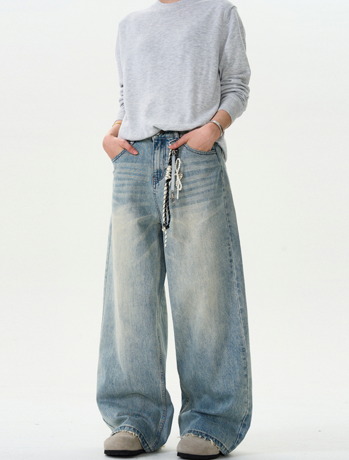 Vintage Wash Loose Wide Denim Pants