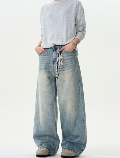Vintage Wash Loose Wide Denim Pants