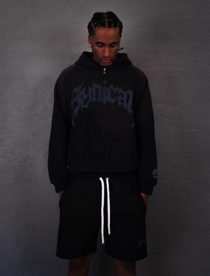 Washed Gothic Arch Logo Zip Hoodie