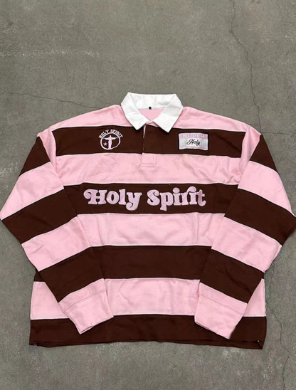 Wide Striped Lettering Rugby Shirt