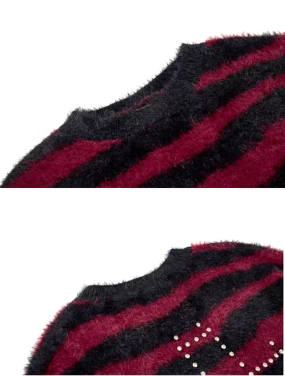 Cross Stud Shaggy Striped Knit
