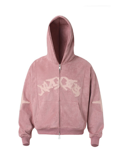 Cross Patch Arch Logo Suede Loose Hoodie