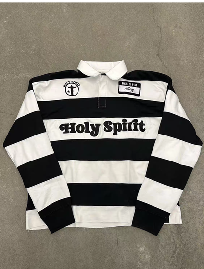 Wide Striped Lettering Rugby Shirt