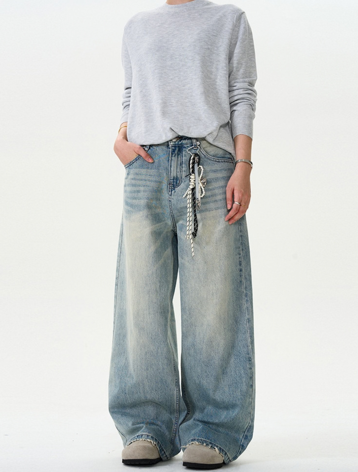 Vintage Wash Loose Wide Denim Pants