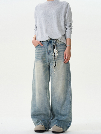 Vintage Wash Loose Wide Denim Pants