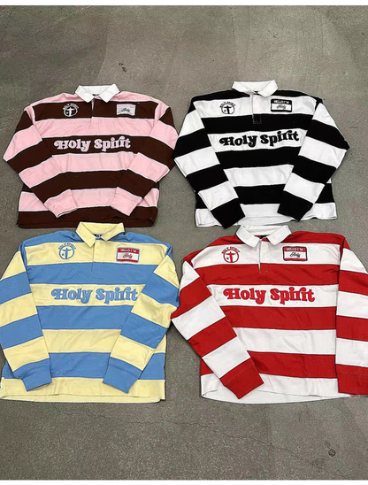 Wide Striped Lettering Rugby Shirt