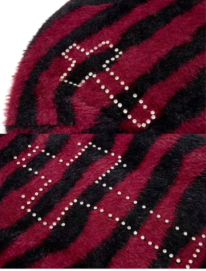 Cross Stud Shaggy Striped Knit