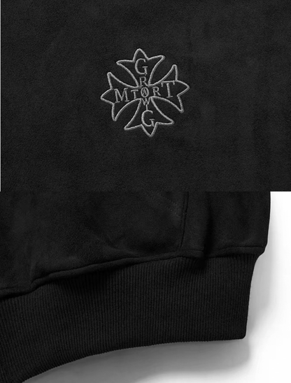 Gothic Font Sleeve Suede Zip Hoodie